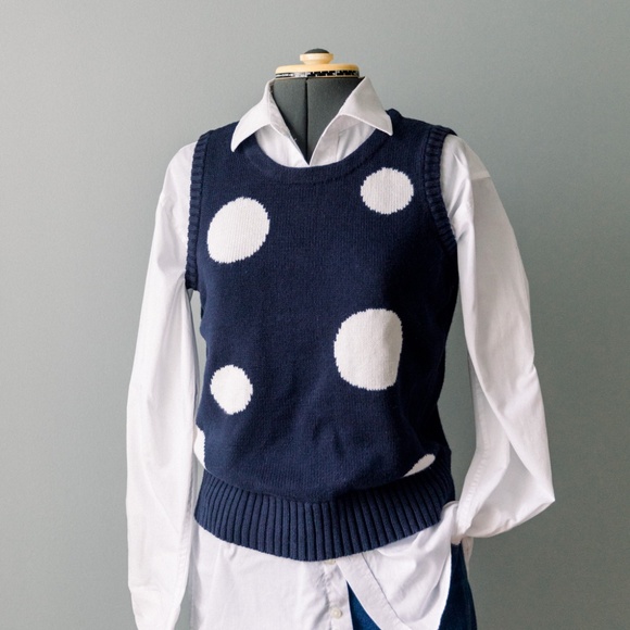 Women's Vintage Navy Polka Dot Sweater Vest - Picture 5 of 5